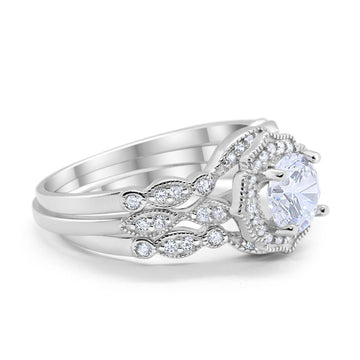 Three Piece Engagement Ring Band Simulated CZ 925 Sterling Silver